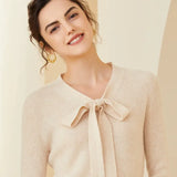 Women’s Cashmere Wool V-Neck Bow Tie Sweater