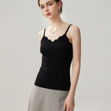 Women's Cashmere Scalloped V-Neck Knit Sleeveless Camisole Tank Top