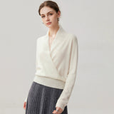 Women's 100% Cashmere V-Neck Long Sleeve Knit Wrap Sweater