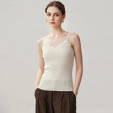 Women's Cashmere Scalloped V-Neck Knit Sleeveless Camisole Tank Top