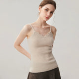 Women's Cashmere Scalloped V-Neck Knit Sleeveless Camisole Tank Top