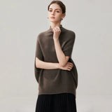 Women's 100% Cashmere Seamless Cape Sweater Mock Neck Poncho Top