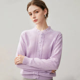 Women's 100% Cashmere Cardigan with Hand-Crocheted Lace Trim