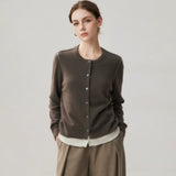 Women's 100% Cashmere Faux Two-Piece Crew Neck Cardigan
