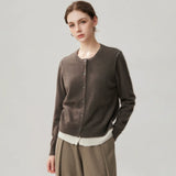 Women's 100% Cashmere Faux Two-Piece Crew Neck Cardigan