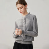 Women's 100% Cashmere Cardigan with Hand-Crocheted Lace Trim