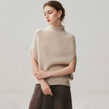 Women's 100% Cashmere Seamless Cape Sweater Mock Neck Poncho Top