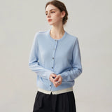 Women's 100% Cashmere Faux Two-Piece Crew Neck Cardigan